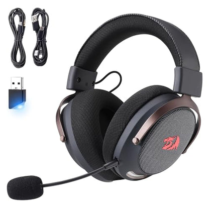 Redragon H858 3-Mode Wireless Gaming Headset, 7.1 Surround Sound, 53 mm Drivers, Memory Foam Ear Pads, Detachable Noise-canceling Microphone, Over-Ear Headphones Works for Phone, PC/PS5/NS, Black - color: Black
