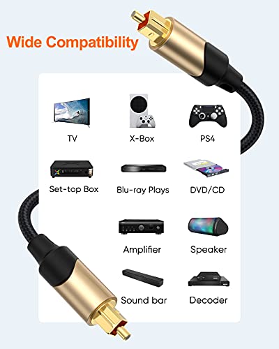 CableCreation 3FT Optical Audio Cable, Toslink Male to Male, Black & Gold, 24K Gold Plated Connectors, Compatible with Sound Bar, TV, PS4, Xbox, VD/CD Player, Blu-ray Player, Game Console - color: Black & Gold, size: 3Feet