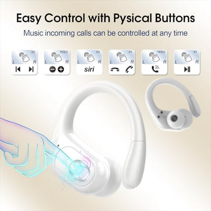 Wireless Earbuds 75H Bluetooth 5.4 Sport Headphones with Earhooks, White | IPX7 Waterproof In-ear Buds Feature ENC Noise Cancelling Mic & Deep Bass. Stereo Sound Device for Gym Running Workout - color: White