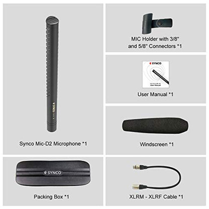 SYNCO Shotgun Microphone D2 Hyper Cardioid XLR Condenser Mic | Rode Shotgun Mic, Directional Condenser Audio Recording Pickup, for DSLR Cameras, Film Interview, ENG/EFP Video Creators