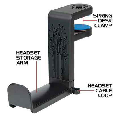 ENHANCE PC Gaming Headphone Holder - Desk Headphone Hanger Esports Headset Holder with Adjustable 360 Rotation, Under Desk Hook Clamp, Universal Fit - Built in Cable Clip Organizer - Black - color: Black