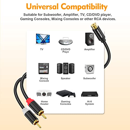 HOSONGIN 1ft RCA Splitter 1 Female to 2 Male Y Adapter 2 Pack, Short RCA Audio Speaker Splitter Cable, Double Shielding Black Nylon Braided Cable - Gold-Plated Plug - Length 12 Inch - size: 1FT-2Pack, style: 1 Female to 2 Male