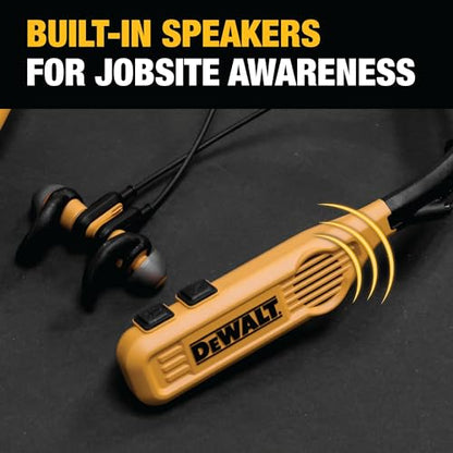 DEWALT Heavy Duty 2-in-1 Neckband Bluetooth Headphones w/Built-in Speakers, Jobsite Wearable Speaker & Around Neck Headphones, Wireless Bluetooth Headset, 60+ Hrs Hands-Free Music/Calls, Carry Pouch - color: Yellow and Black