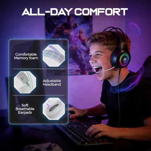 MARVO H8921 Gaming Headset with Mic, Wired Headphones Over Ear, USB Headset with Surround Sound, Noise Canceling Gaming Headphones for PC, PS4/PS5