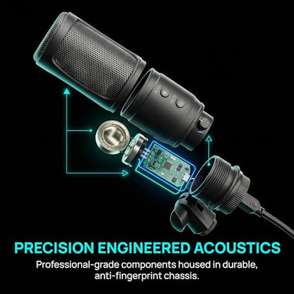 USB Microphone, Cardioid Condenser Mic with Noise Cancellation | One-Click Mute & Echo Effect, USB Mic for PC/Mac, Plug & Play for Podcasting, Streaming, YouTube, Vocals, Meeting & Gaming