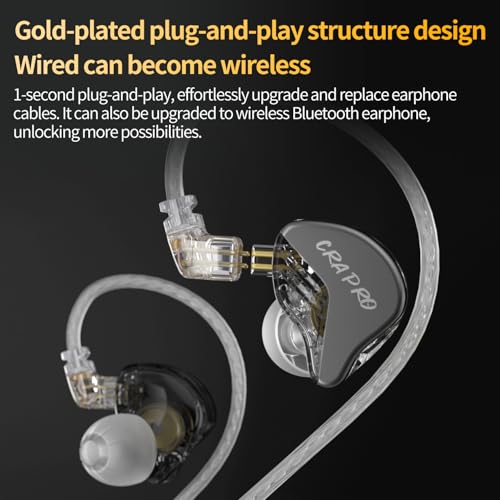 CCA CRA PRO in Ear Monitor Headphones, Ultra-Thin DLC Diaphragm Dynamic Driver Gaming Earbuds, Clear Sound & Deep Bass, IEMS for Singer Musicians Drummers DJ - color: Black, style: With Mic