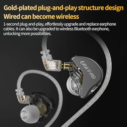 CCA CRA PRO in Ear Monitor Headphones, Ultra-Thin DLC Diaphragm Dynamic Driver Gaming Earbuds, Clear Sound & Deep Bass, IEMS for Singer Musicians Drummers DJ - color: Black, style: With Mic