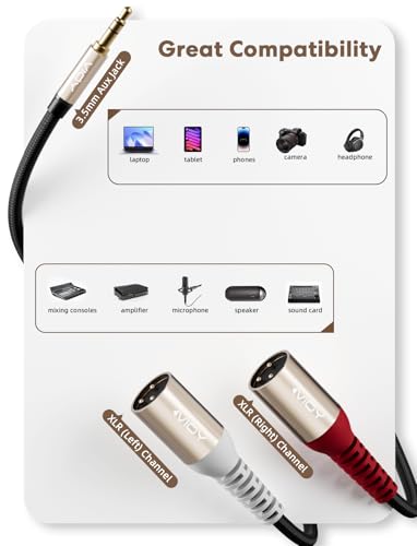 VIOY 3.5mm TRS to Dual XLR Male Cable, Unbalanced Microphone Cord, 6.6 FT | multi-layer shielding noise reduction, nylon braided mic Y splitter, splits stereo signal to L/R mono XLR channels - size: 6.6FT