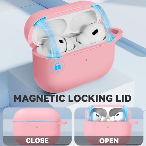 Ljusmicker for AirPod Pro Case Cover with Cleaner Kit,Soft Silicone Protective Case for Apple AirPods Pro 2nd/1st Generation for Women Men,AirPod Pro Case with Magnetic Lid Lock & Keychain-Solid Pink - color: C-Magnetic Pink