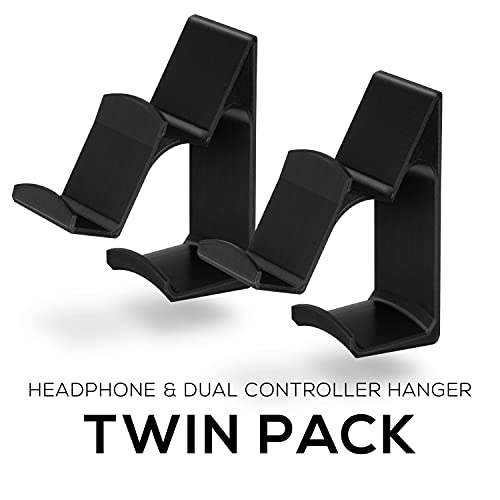 BRAINWAVZ The UberAtlas Dual Game Controller & Headphone Stand Wall Mount Holder for Xbox ONE, Series X, PS5, PS4, PS3, Switch, STEELSERIES Gamepad & More, Stay Organized No Screws (Two Pack) - color: Black - 2 Pack