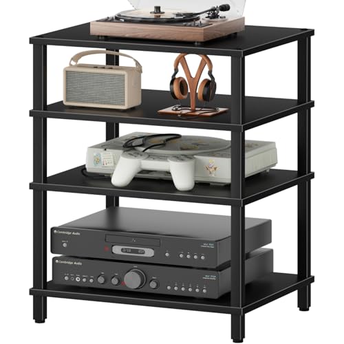 4-Tier AV Media Player Stand, Black Stereo Cabinet, Modern Stereo Cabinet, Wooden TV Stand,Game Console Shelf, Multifunctional Entertainment Center, Suitable for Home, Conference Room - color: Black, size: 4 Tier