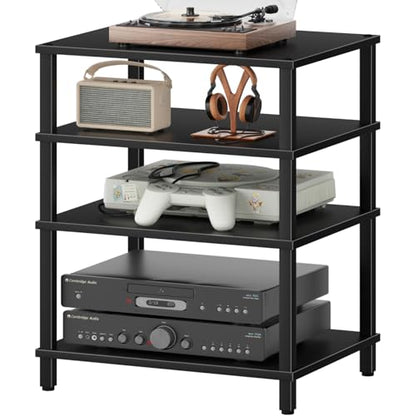 4-Tier AV Media Player Stand, Black Stereo Cabinet, Modern Stereo Cabinet, Wooden TV Stand,Game Console Shelf, Multifunctional Entertainment Center, Suitable for Home, Conference Room - color: Black, size: 4 Tier