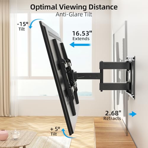 HOME VISION Full Motion TV Mount with Soundbar Bracket, 37-85" TVs,132 lbs | Dual Articulating Arms, Swivel Tilt Leveling, VESA 600x400, Fits 8"/12"/16" Studs,Fits Universal Soundbars - size: 37-85" FM w/5746