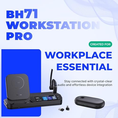 YealinkBH71 Workstation Pro Teams Certified Speaker and On Ear Bluetooth Headset BH71, Dongle, Charging Case, for Video/Mobile Phone Calls, Compatible with Zoom, UC Meet, Gold Support Plan, 1208654
