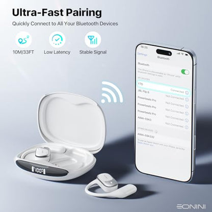 Eonini Open-Ear Earbuds with Earhooks, LED Display Case, Lightweight & Secure Fit, All-Day Comfort, Stay-Aware Design, Clear Calls, 40H Playtime, IPX5 Waterproof Bluetooth 5.3 for Running, Gym - color: White
