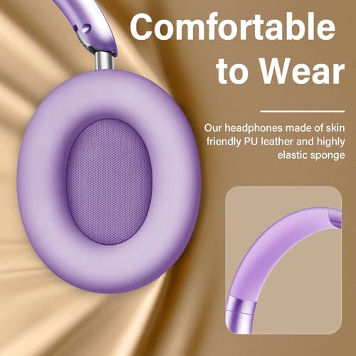 Y05 Bluetooth Headphones Wireless Over Ear with Microphone 48 Hours Playtime, High Sound Quality Foldable Soft Earpads Earphones for Travel - Purple