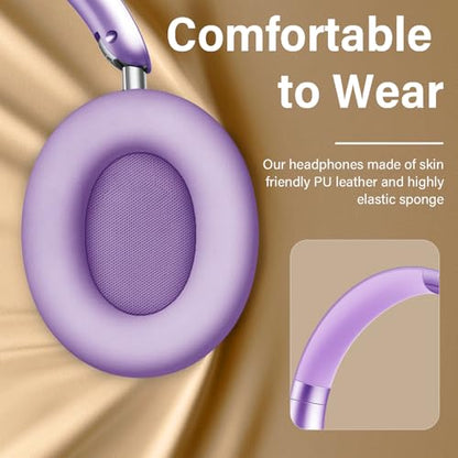 Y05 Bluetooth Headphones Wireless Over Ear with Microphone 48 Hours Playtime, High Sound Quality Foldable Soft Earpads Earphones for Travel - Purple