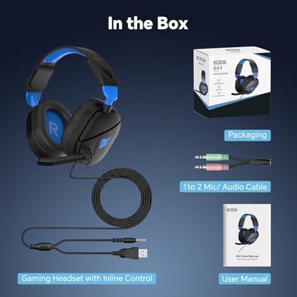 QXQ Wired Gaming Headset for PS5/PS4/PC/Switch - 3.5mm Over-Ear Headphones with Noise-Canceling Mic - RGB LED Light - Deep Bass Stereo Surround Sound - Soft Memory Foam Earpads (Dark Blue) - color: Dark Blue