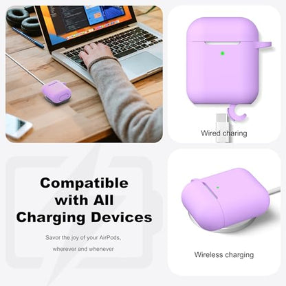 for AirPods 2nd/1st Case Silicone Cover, Lavender | Compatible with Apple AirPods 2nd/1st (2019/2016) Generation with Keychain & Cleaner Kit, Wireless Charging Compatible - color: Lavender