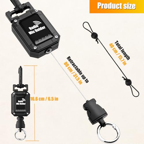 2 Pcs CB Mic Holder Retractable, CB Radio Mount Radio Mic Clip Hanger Holder Lanyard Tether 32" Stainless Steel Cord with Adjustable Mount Kit, D-Ring Mount with Screw, Perfect for Truck Driver
