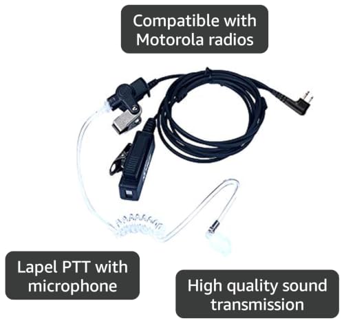 2-Wire Acoustic Tube Earpiece/Headset with PTT and Mic Surveillance Kit for Motorola Walkie Talkie CP200 CLS1110 CLS1413 CLS1450 Radio - color: Black - 1 Pack