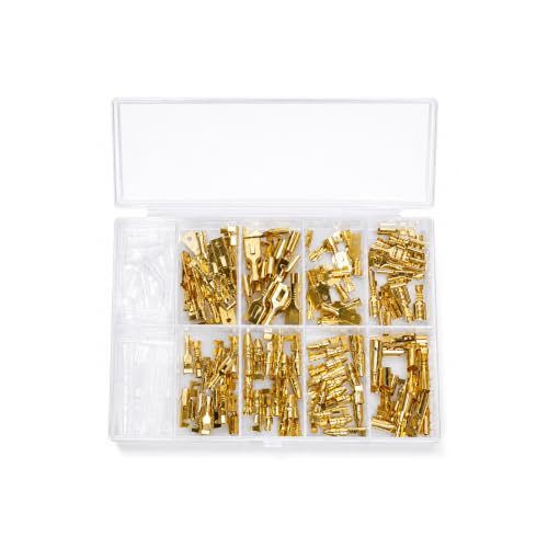 120Pcs Wire Spade Connector Crimp Terminal Block Kit | 2.8/4.8/6.3mm, Male and Female, Quick Splice, 16-20 Gauge Wires, Car Audio Speaker Electrical Wiring