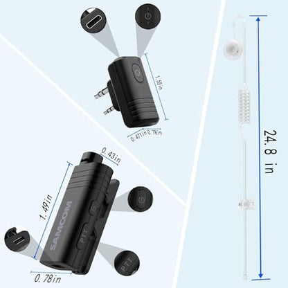 SAMCOM BTEAR01 Wireless Headset Earpiece Ear piece Clear Acoustic Tube | with PTT Microphone Mic 2 Pin Dongle 10 Working Hours for K plug FPCN30A/FPCN10A Radios,Radios Not Include - size: Wireless Earpiece