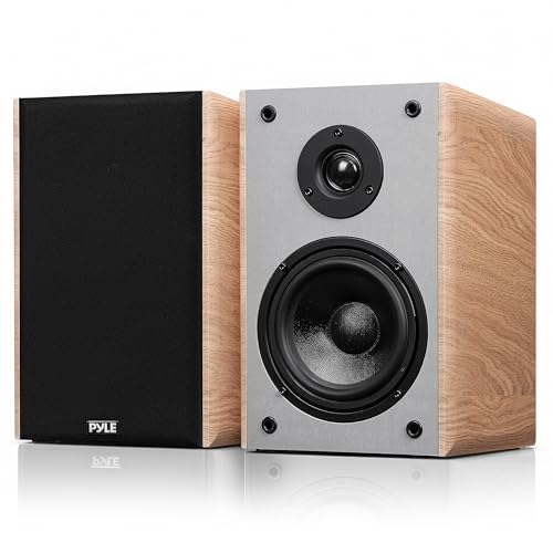 Pyle 5.25" Home Audio Speakers, 2-Way Passive Bookshelf, 200W Max Power, 1" Silk Dome Tweeter, Composite Woofer, Gold Plated 5 Way Binding Post, Rubber Surrounds, Beautiful Wood Grain Finish - Pair - color: Farmhouse Wood, size: 5.25 inch