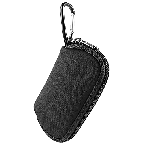 Earphones Carrying Case Headphone Organizer Shock Proof Neoprene Mini Earbud Pouch for AirPods, Galaxy Buds, Bluetooth Earpiece Storage Bag Coin Purse with Zipper Closure & Carabiner Clip (Black) - color: Black