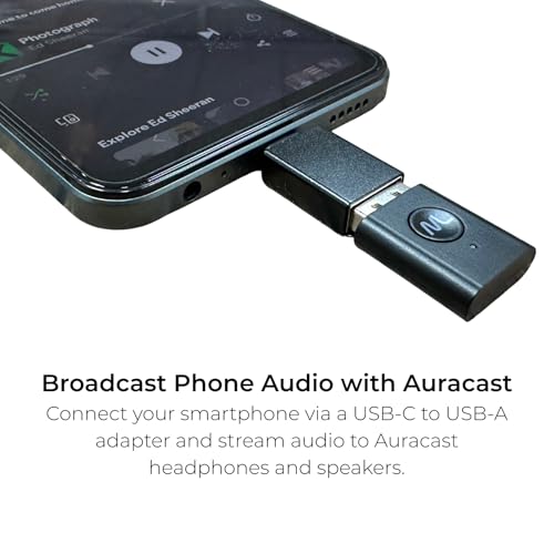 MoerLink Bluetooth 5.3 Auracast Audio Transmitter – USB Plug-and-Play Adapter for TV, PC, Speakers, and Auracast-Compatible Hearing Aids – Low Latency, Multi-Device Broadcast, LE Audio Support