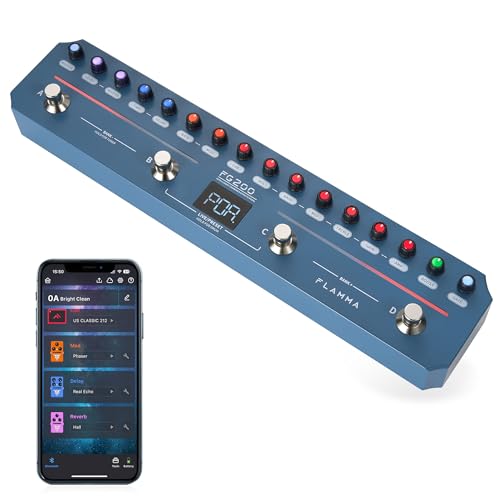 FLAMMA FG200 Intelligent Multi-Effects Guitar Pedal with 52 AMP Models 5 BOOST Models 16 CAB Simulations 7 Effects Modules 9 IR Slots 40 Presets 40 Rhythm Styles Support APP OTG