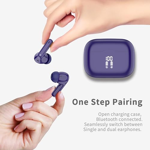 Wireless Earbuds, Bluetooth 5.4 Headphones in Ear with HiFi Stereo Deep Bass, 4 ENC Noise Cancelling Mic Wireless Earphones 40H, in-Ear Earbud Bluetooth Dual LED Display IP7 Waterproof, Pure-Blue - color: Blue