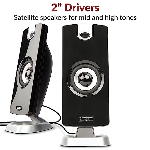 Cyber Acoustics CA-3090 2.1 Speaker System with 18W Subwoofer | Compact 2.1 PC Speaker System with Subwoofer, 18W Peak Power, Adjustable Bass, for Music, Movies, and Gaming