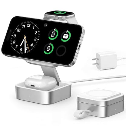 3 in 1 Wireless Charging Station for Apple Devices, Magnetic Foldable Travel Fast Charger Stand Compatible with MagSafe for iPhone Air/17/16/15/14/13/12 Series, Apple Watch & AirPods Pro/4/3/2-White - color: White