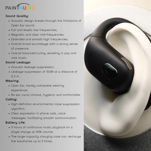 PAINTAUDIO EarMate 1 Open Ear Headphones, Bluetooth 5.3 Wireless Earbuds Air Conduction 45Hrs Playtime with Charging Case, Panoramic Deep Bass with 16.2mm Drivers, Compatible with iPhone Android