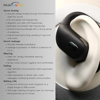 PAINTAUDIO EarMate 1 Open Ear Headphones, Bluetooth 5.3 Wireless Earbuds Air Conduction 45Hrs Playtime with Charging Case, Panoramic Deep Bass with 16.2mm Drivers, Compatible with iPhone Android