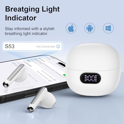 Wireless Earbuds Bluetooth Headphones in Ear Buds with Stereo Deep Bass | 60H Bluetooth Ear Buds with 4 ENC Noise Cancelling Mics, IP7 Waterproofing Earphones Hands-Free Calls Dual LED Display