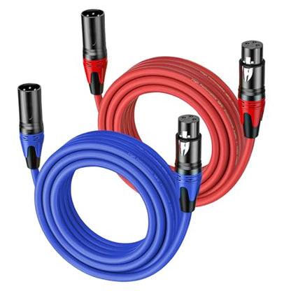 XLR Cables 25 FT 2 Pack, XLR Male to XLR Female Cable, Professional Balanced Microphone Lead XLR Male to Female Cables, Extension Mic Cable Cord (Blue, Red) - style: 2PACK-25FT