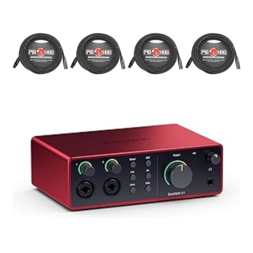 Focusrite Scarlett 4i4 4th Gen USB Audio Interface | For Musicians, Songwriters, Guitarists, Content Creators, With Pig Hog PHM20 XLR Microphone Cable, High Performance 8mm Cable