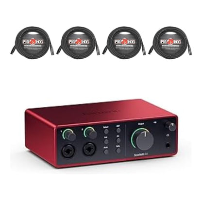 Focusrite Scarlett 4i4 4th Gen USB Audio Interface | For Musicians, Songwriters, Guitarists, Content Creators, With Pig Hog PHM20 XLR Microphone Cable, High Performance 8mm Cable