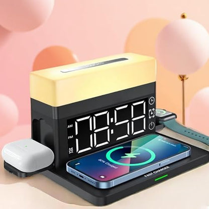 AYI Multifunctional Wireless Charging Station with Alarm Clock, 15W Fast Charger for Phones Watches Earbuds Qi-Certified, Stand with 7 RGB Night Light Modes - N65 Black. - color: Wireless Charger Alarm Clockn65 Black