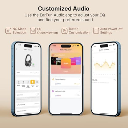 EarFun Tune Pro Active Noise Canceling Headphones, Wireless Headphones | 5 Mics Clear Call, 120H Playtime, Bluetooth 5.4, Hi-Res Audio, Multipoint Connection, Custom EQ via App, Comfortable Fit