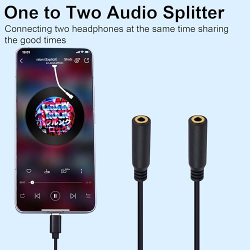 Poyiccot USB C to 3.5mm Audio Adapter, 1 to 2 Ways USB Type C to 3.5mm TRS Female Headphone Jack Adapter Y Splitter Stereo Cable Compatible with Headphone, Galaxy, MacBook, 30cm/1ft - style: 1 to 2 ways