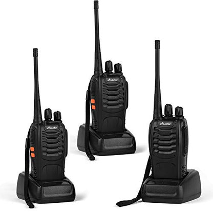 Walkie Talkies Rechargeable Long Range Two Way Radios 16-Channel with Earpiece Battery n Charger (3 Pack) - color: Black-3 Pack