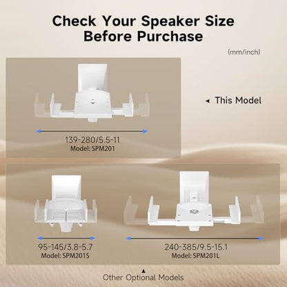 suptek Dual Side Clamping Bookshelf Speaker Wall Mounting Bracket for Large Surrounding Sound Speakers, Hold Up to 55 lbs, White (SPM201W) - size: Standard--white