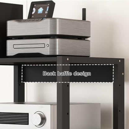 3 Tier Audio Rack AV Media Player Stand Stereo Cabinet | Floor-Standing CD DVD Record Player Stand, Movable Component Storage Shelf with Wheels for Home Theater, Black - size: 3 Tier