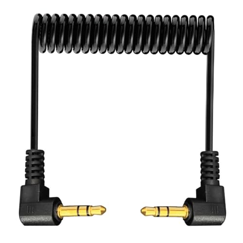Coiled 90 Degree 3.5mm Stereo Audio Cable (1 Meter) | 3Pole Right Angle 1/8" TRS Male to Male Aux Extension Cord for Smartphone,Tablets,MP3,Headphones,DJ,Car,Home Stereo,Camera - style: Dual 90Deg Male
