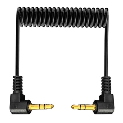 Coiled 90 Degree 3.5mm Stereo Audio Cable (1 Meter) | 3Pole Right Angle 1/8" TRS Male to Male Aux Extension Cord for Smartphone,Tablets,MP3,Headphones,DJ,Car,Home Stereo,Camera - style: Dual 90Deg Male