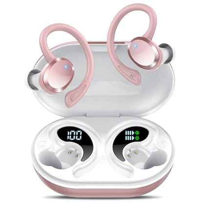 sprtoybat Wireless Earbuds Sport, 2026 New Bluetooth 5.4 Headphones with ENC Noise Cancelling Mic, 68Hrs Playtime LED Display, IPX7 Waterproof Wireless Headphones with Earhooks for Gym/Running - color: Pink-A