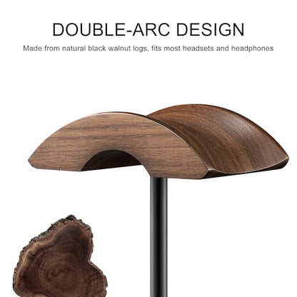 Headphone Stand, Walnut Wood & Aluminum Headset Stand, Nature Walnut Gaming Headset Holder with Solid Heavy Base for All Headphone Sizes (Black) - color: Black